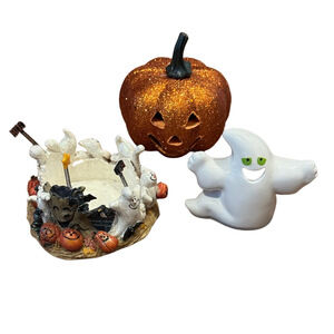 Halloween Ghost and Pumpkin Candle Votive Holder